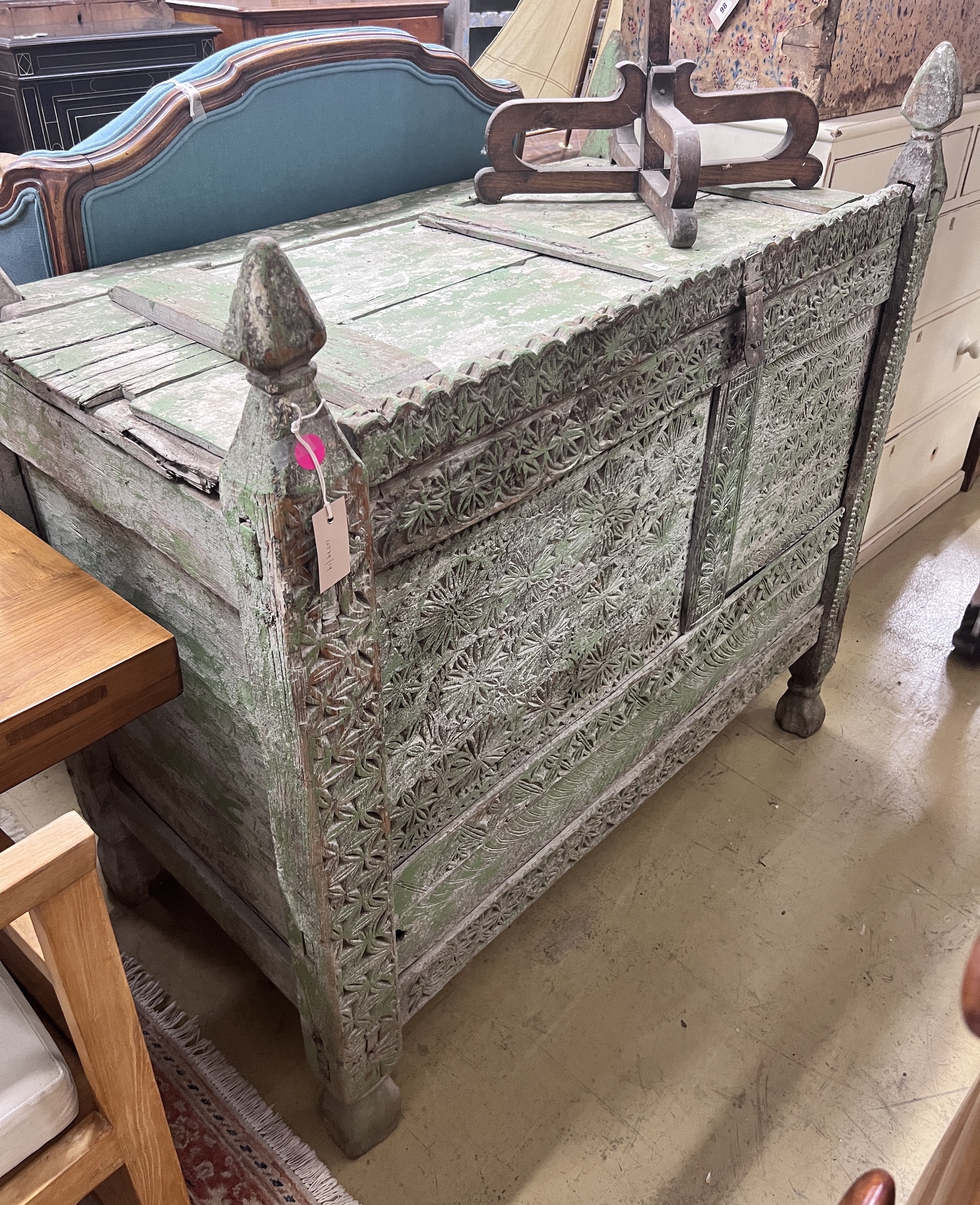 A painted Indonesian painted hardwood trunk, width 120cm, depth 60cm, height 118cm